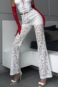 Lace Mesh Panel Flare Pants