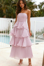 Strapless Backless Ruffle Tiered Midi Dress