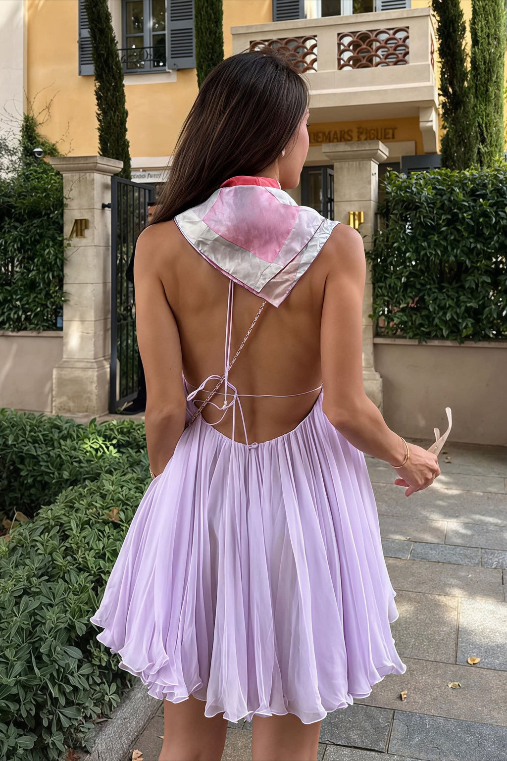 V-Neck Lace-Up Backless Spaghetti Strap A-Line Mini Dress