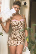 Leopard Print Lace Square Neck Mini Dress