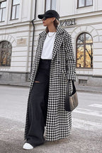 Houndstooth Long Trench Coat Elegant Overcoat