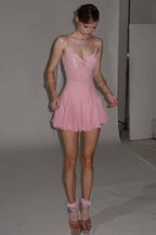 Solid V Neck Cami Backless Mini Dress