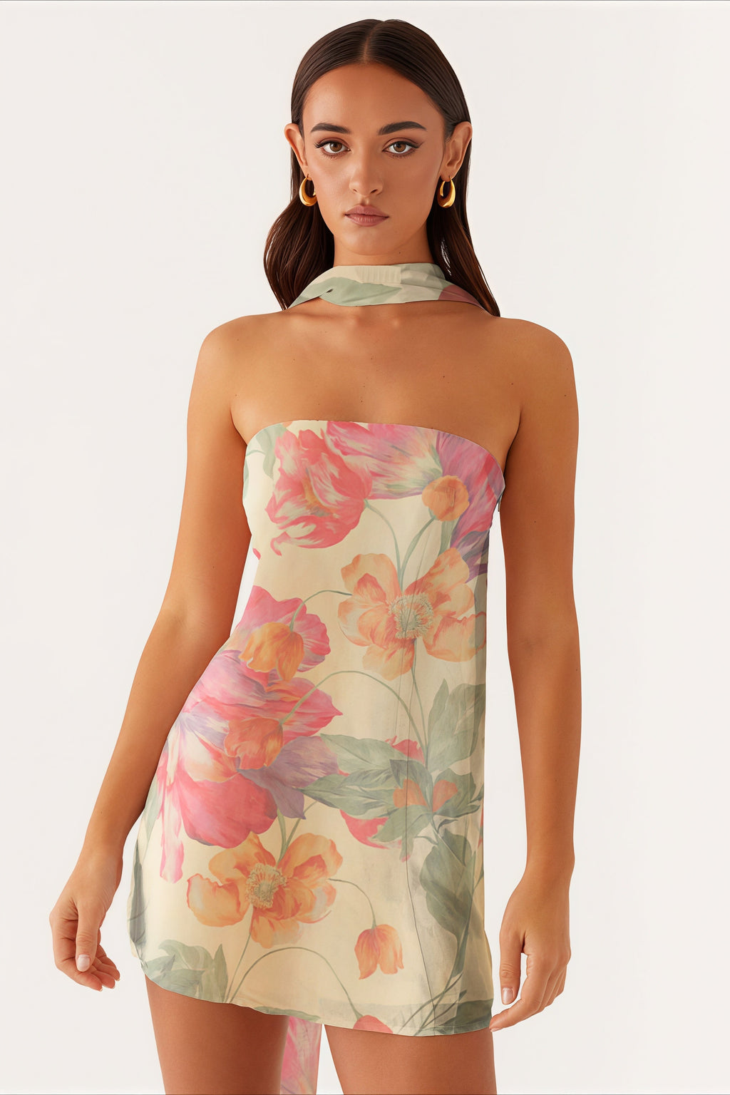 Strapless Chiffon Print Bodycon Club Mini Dress