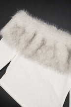 Fuzzy Long Sleeve Off Shoulder Asymmetric Tee