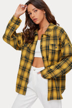 Plaid Stand Collar Button Shirt Blouse