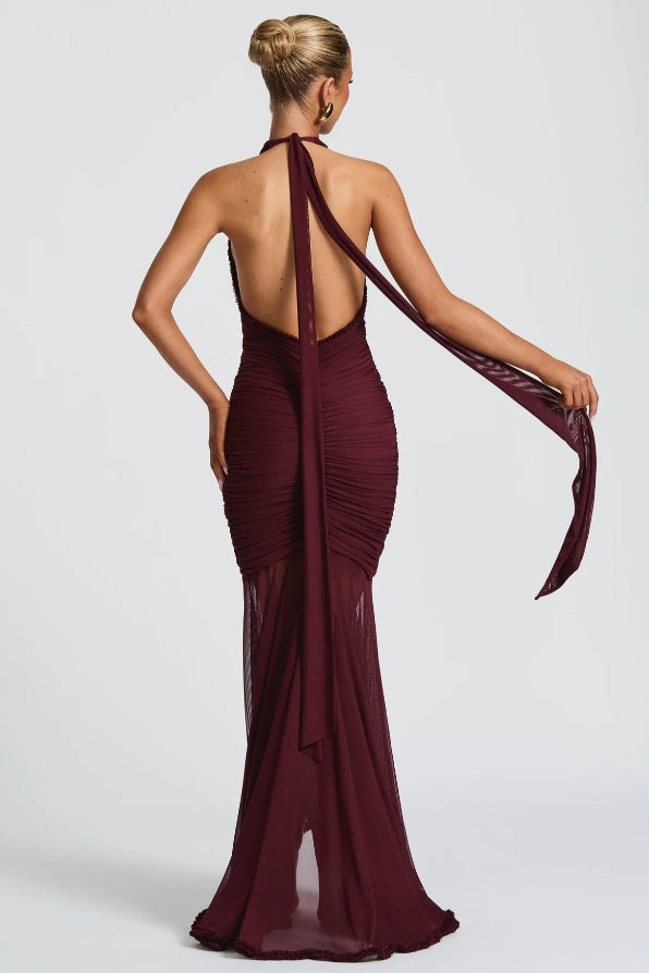 Deep V Halter Mermaid Party Dress