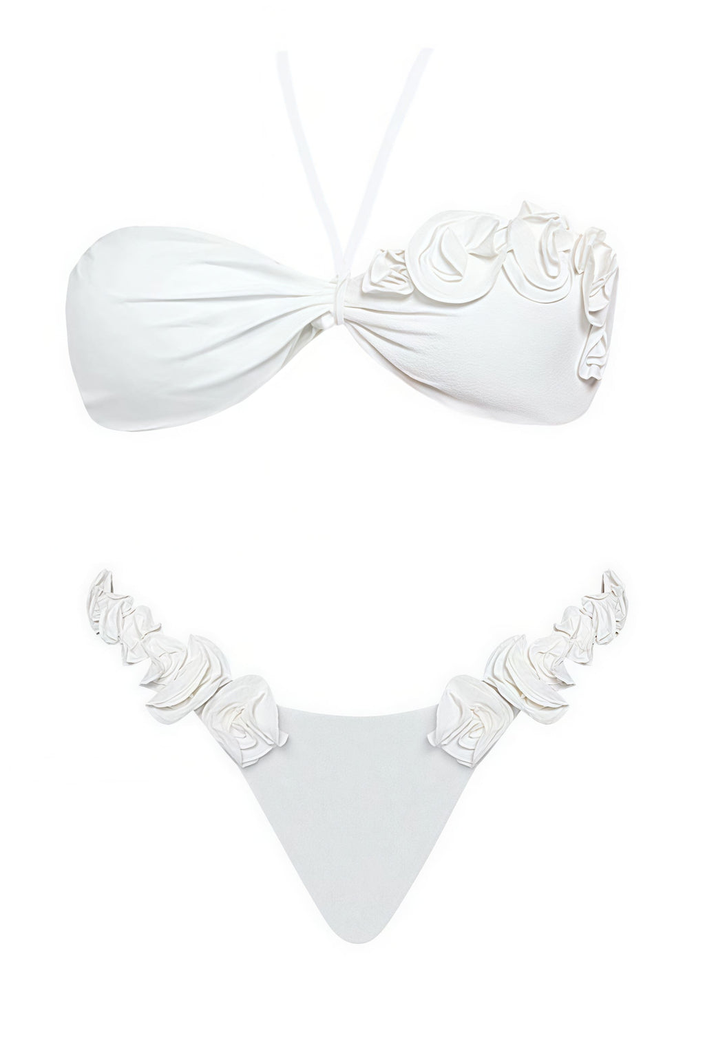 Solid 3D Flower Elastic High Waist Bikini Sets