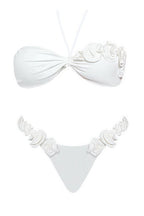 Solid 3D Flower Elastic High Waist Bikini Sets