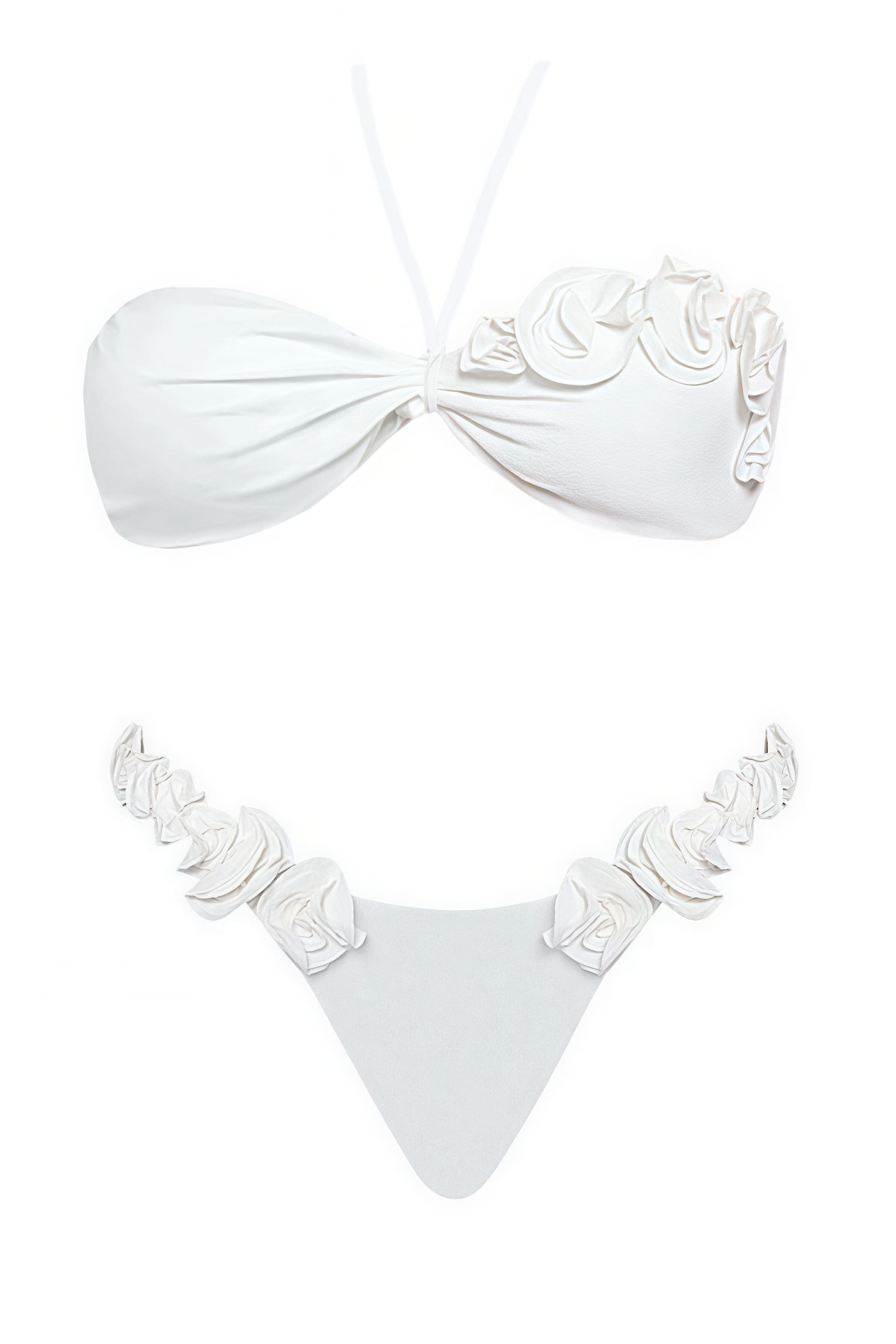 Solid 3D Flower Elastic High Waist Bikini Sets