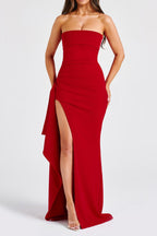 Strapless Slit Evening Party Dress