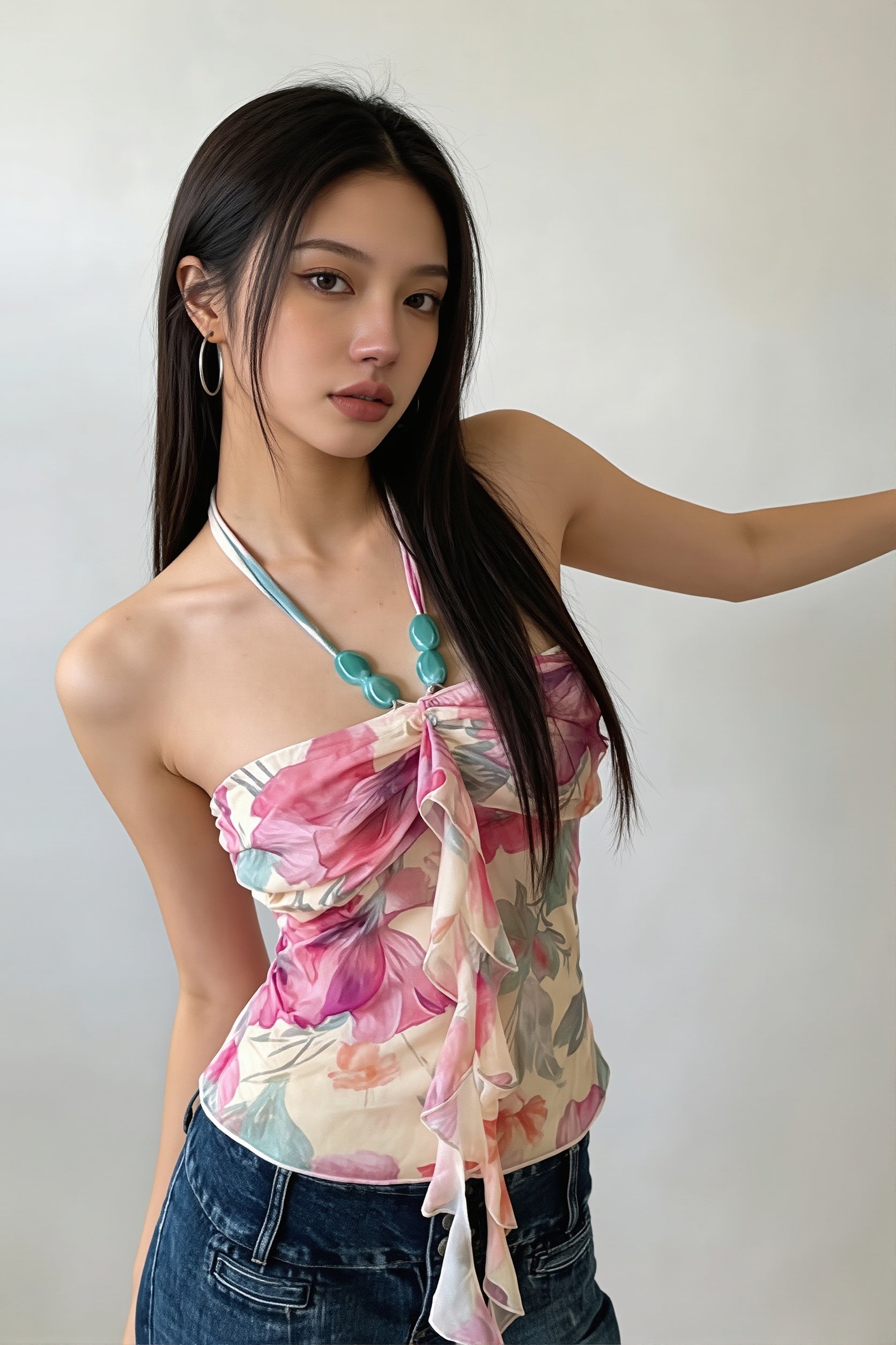 Printed Halter Backless Bodycon Elegant Top