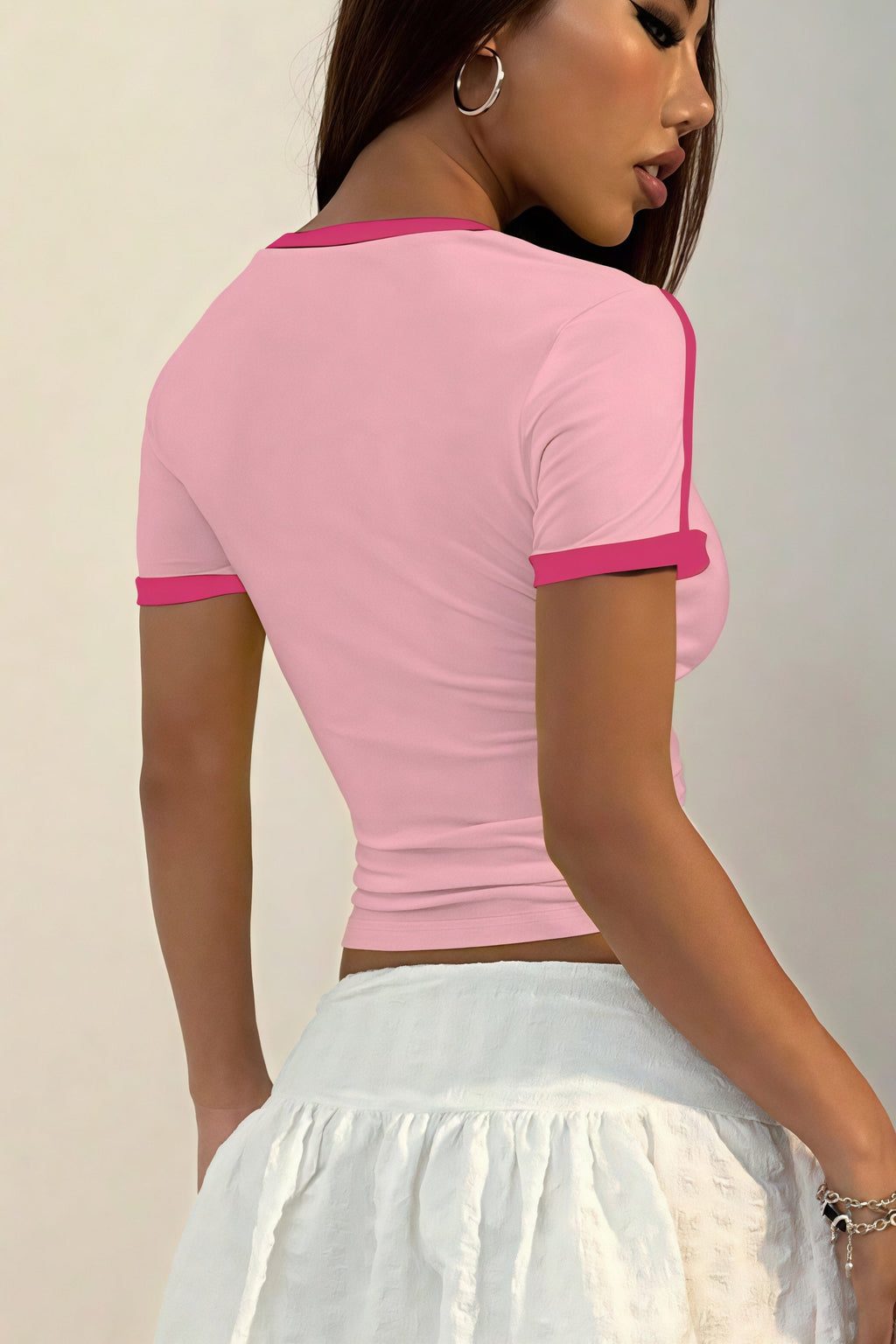 Sweet Round Neck Printed Cropped T-Shirt