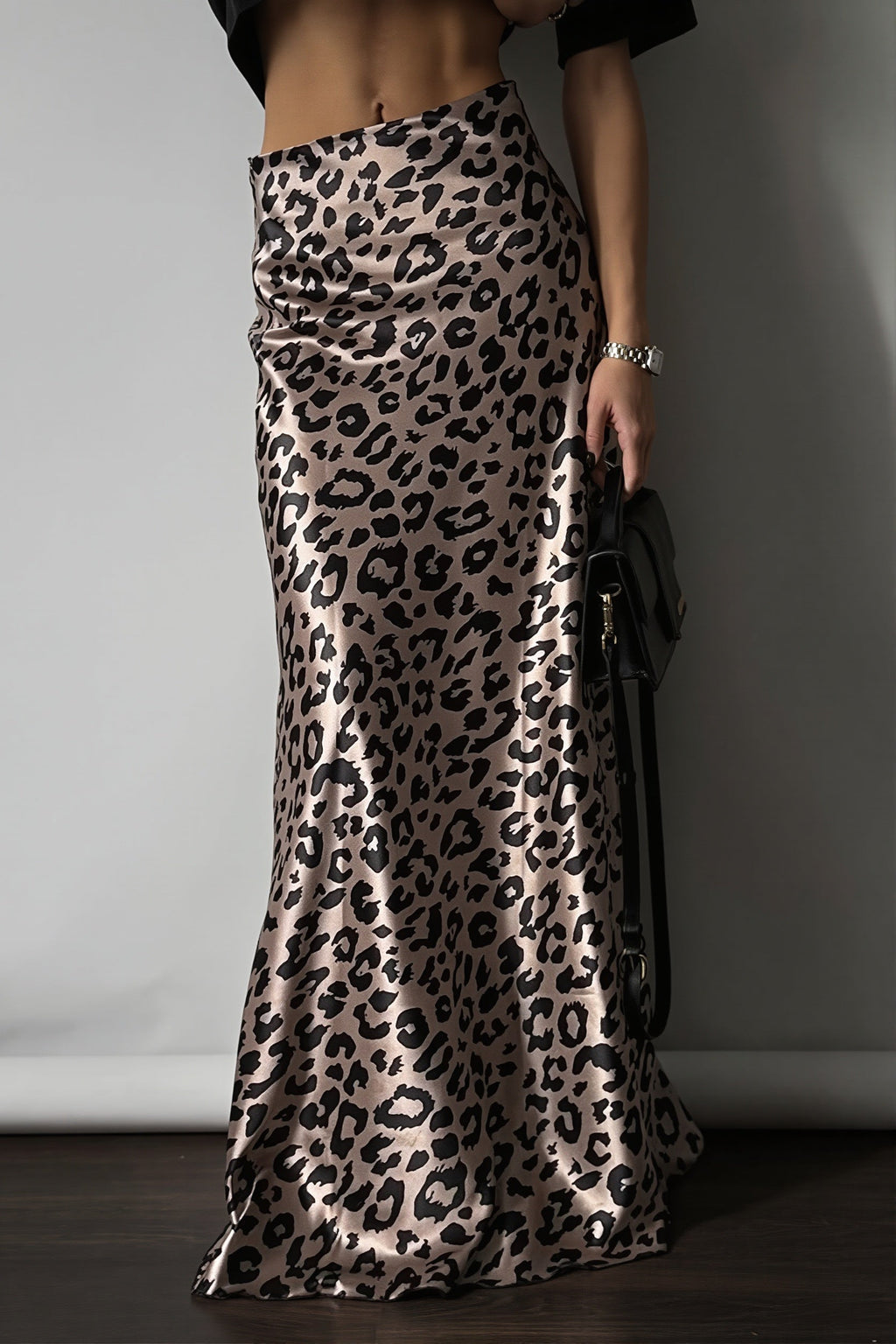 Satin Leopard Mermaid Maxi Skirt