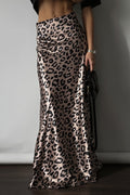 Satin Leopard Mermaid Maxi Skirt