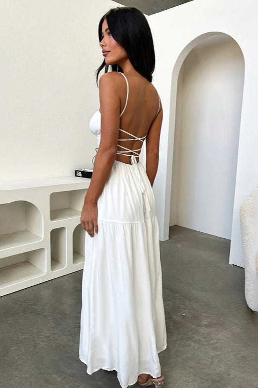 Backless Cami A-Line Dress With Waist Tie Party