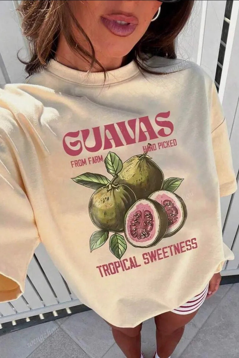 Casual Loose Cotton Fruit Print T-Shirt
