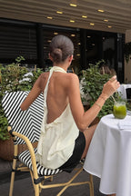 Chiffon Ruffle Halter Tie Back Sleeveless Top