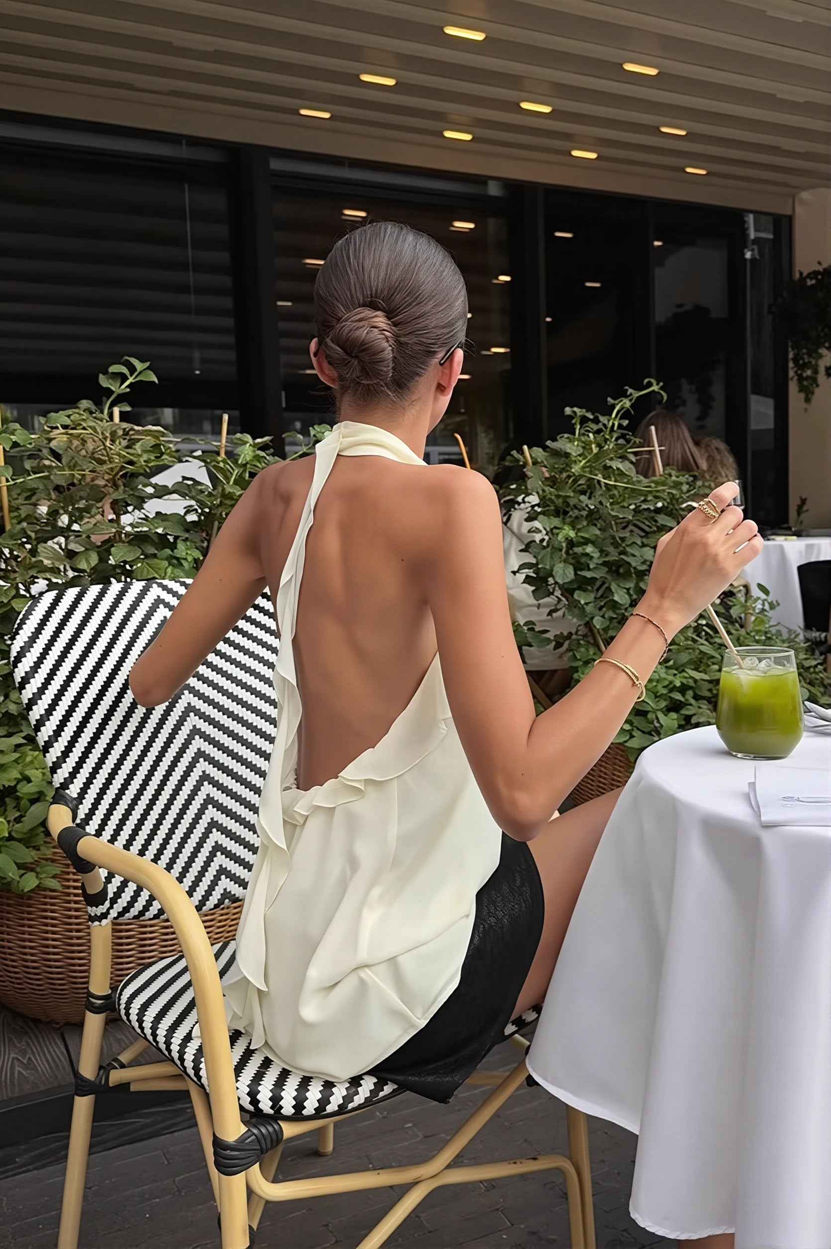 Chiffon Ruffle Halter Tie Back Sleeveless Top