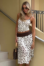 Dot Print Color Block Cami Skirt Sets