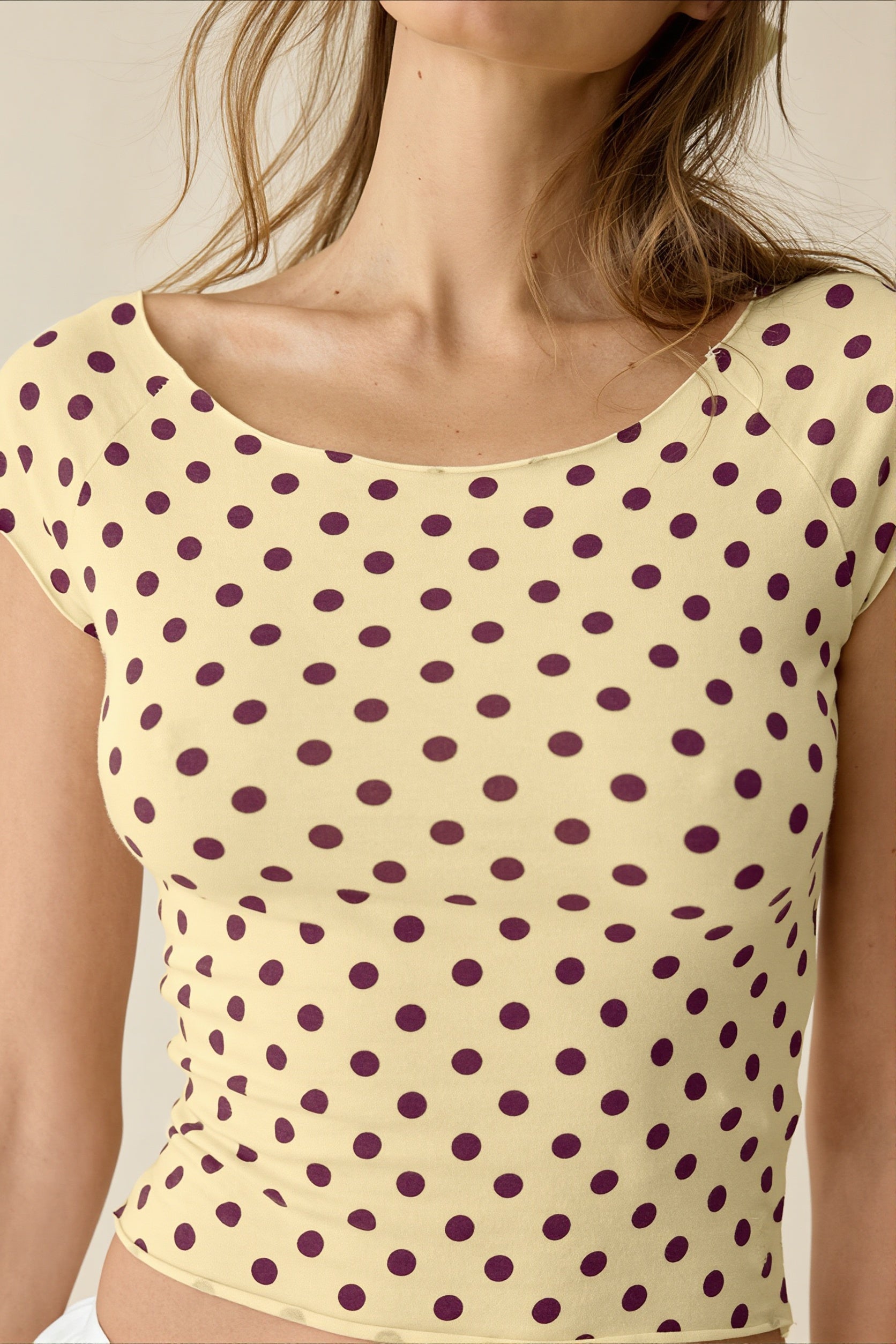 Cropped Fitted Retro Polka Dot T‑Shirt