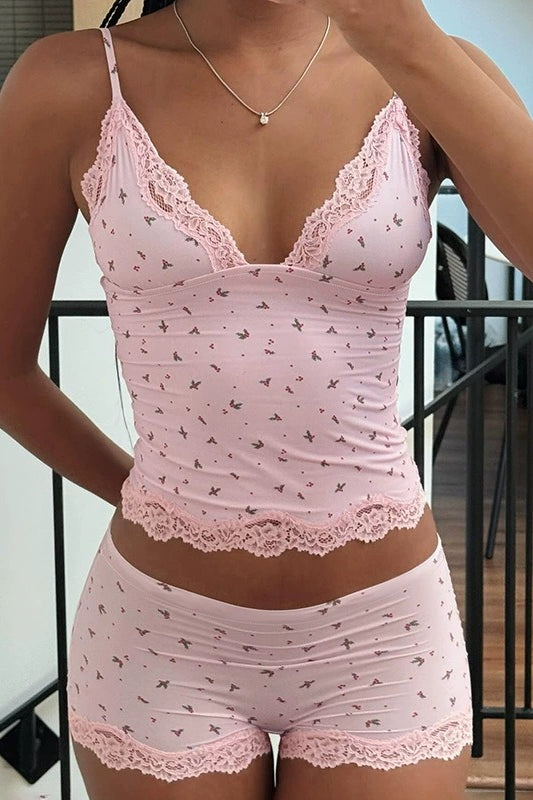 Floral Lace Cami Two-Piece Set