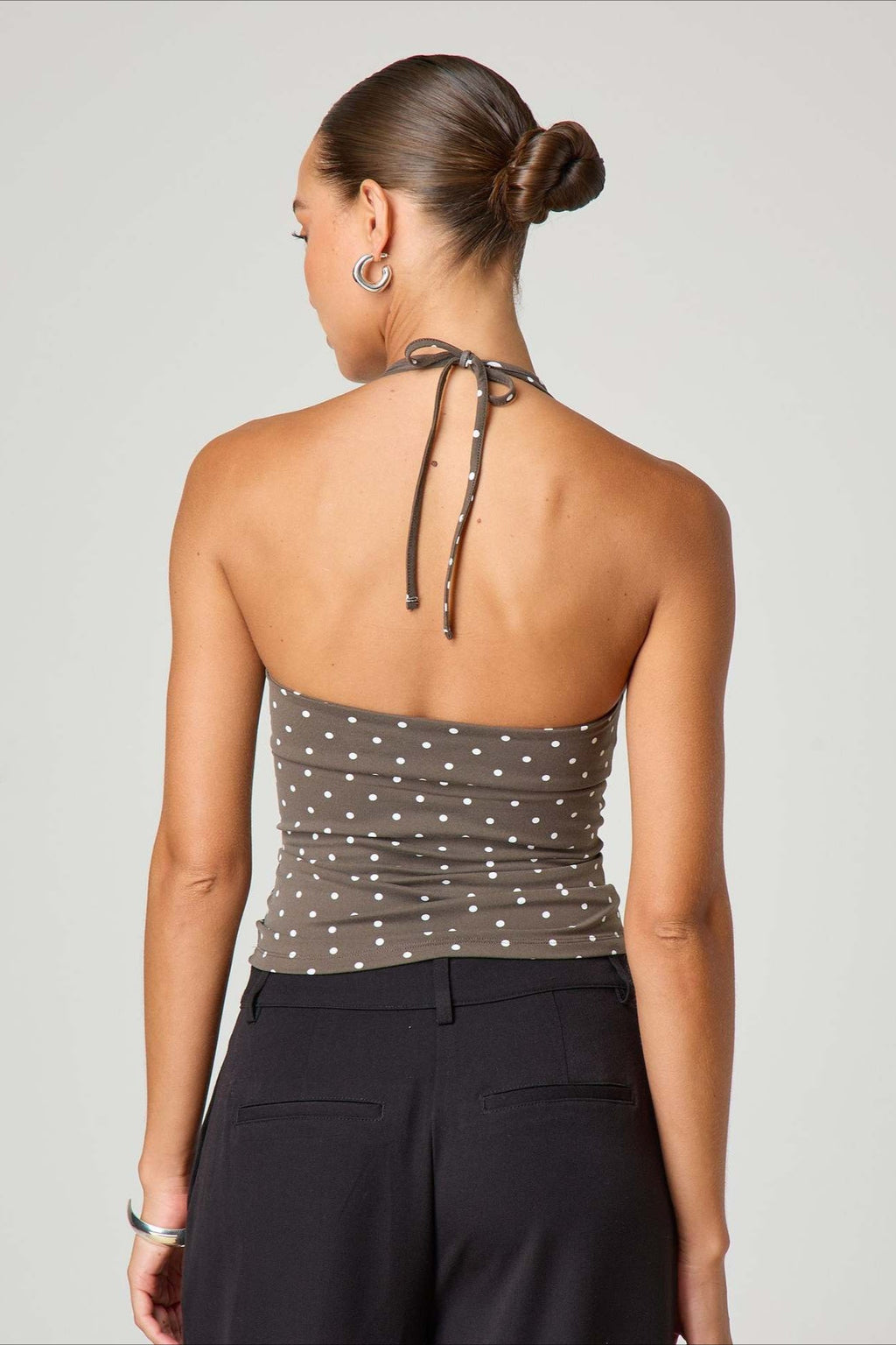Polka Dot Plaid Slim Halter Top