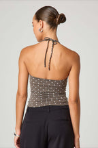 Polka Dot Plaid Slim Halter Top