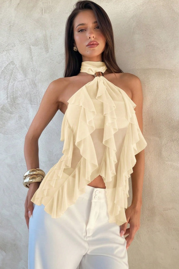 Solid Ruffle Slim Halter Top