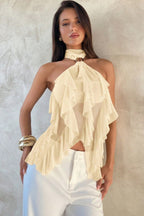 Solid Ruffle Slim Halter Top
