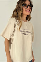 Minimalist Casual Cotton Letter Print Short Sleeve T-Shirt