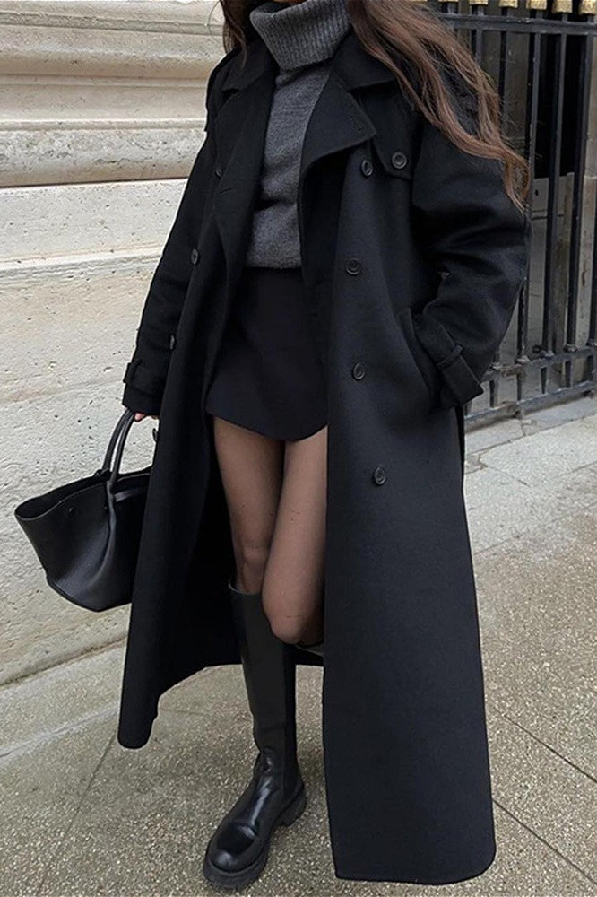 Solid Color Longline Elegant Long Sleeve Overcoat