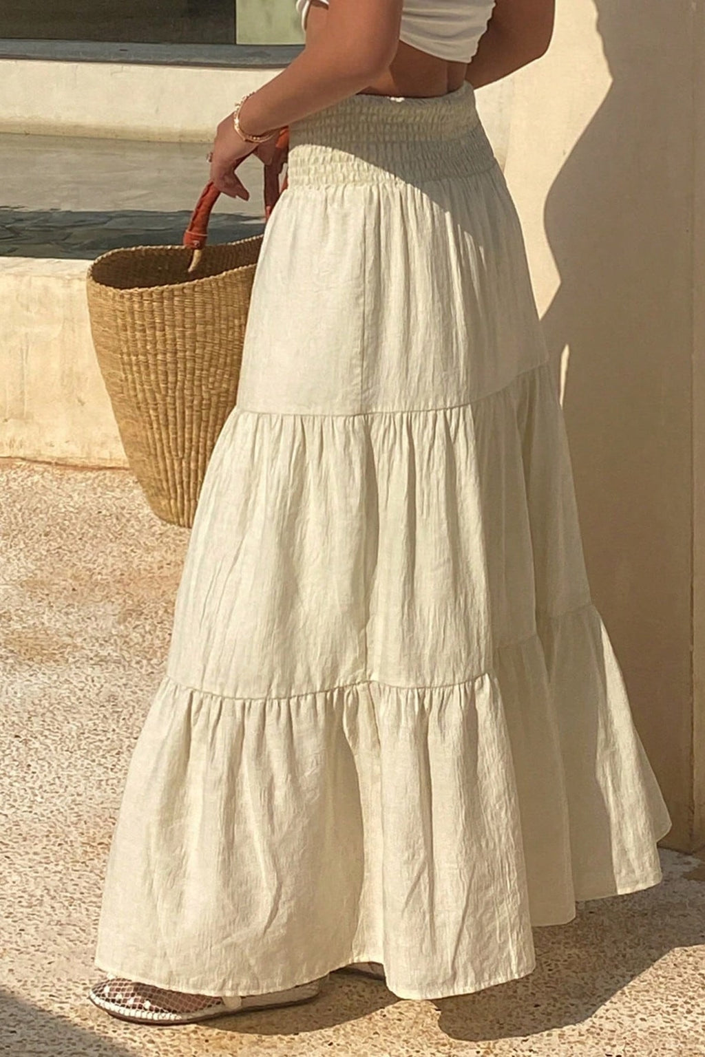 Solid Asymmetric Drape Midi Skirt