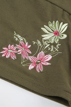 Cross V Neck Floral Embroidered T-Shirt