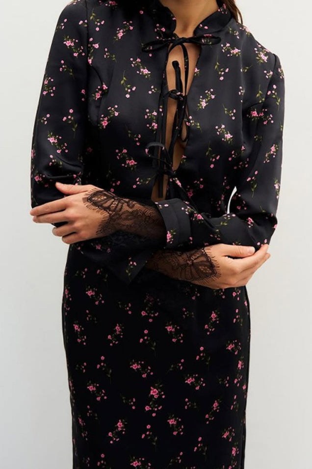 Slim Floral Print Long Sleeve Skirt Set