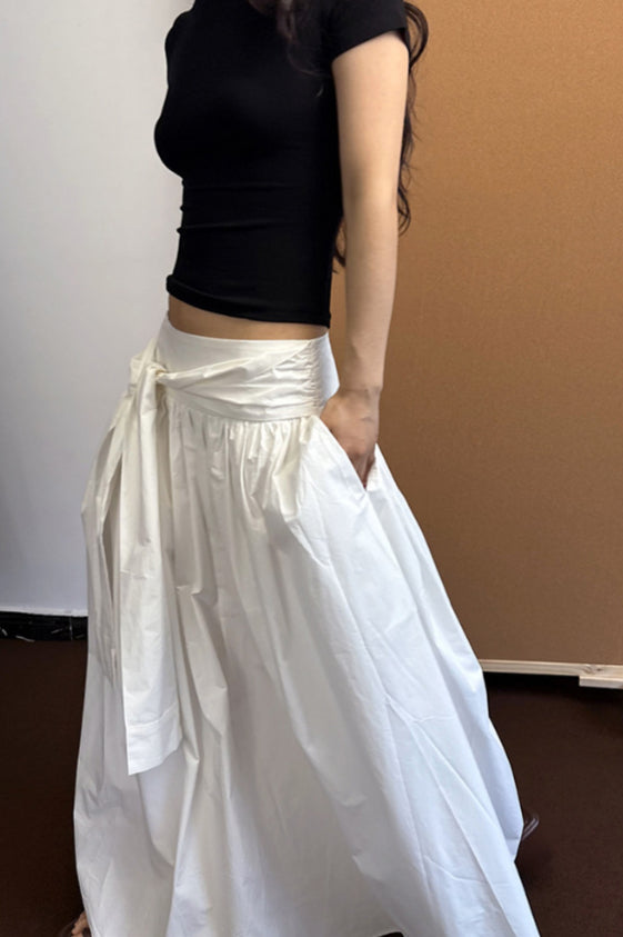 Minimalist Tie Waist A-Line Maxi Skirt