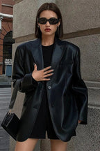 Black Pu Leather Blazer Jacket
