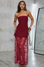 Lace Insert Strapless Two Piece Set Maxi Dress