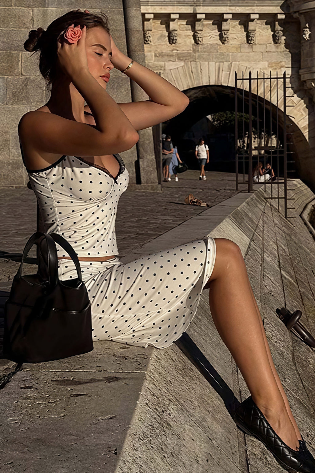 Polka Dot Cami Fitted Skirt Set