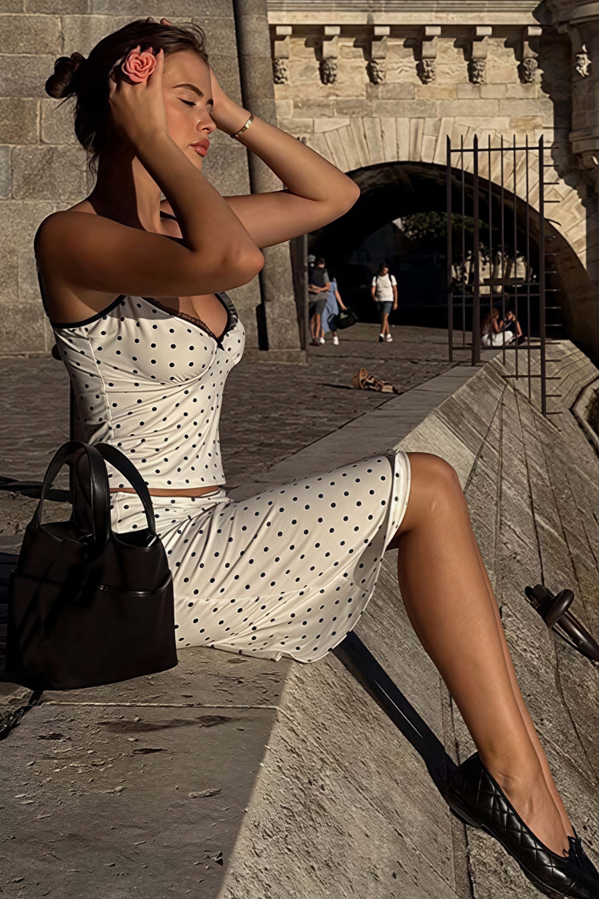 Polka Dot Cami Fitted Skirt Set