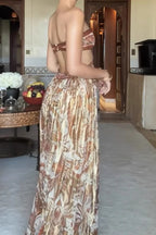 Strapless Floral Cut-Out Satin Maxi Dress