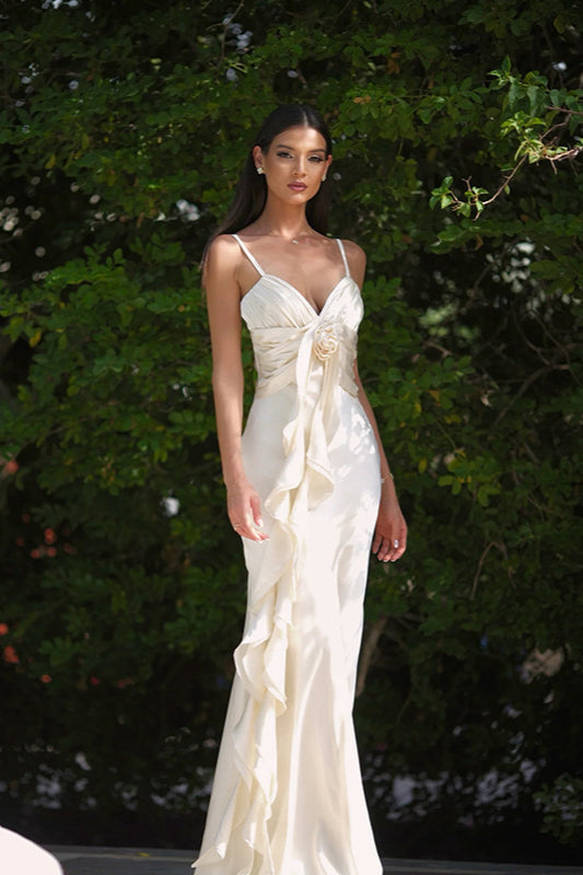 Satin Floral Tie-Back Slim Fit Slip Dress Party
