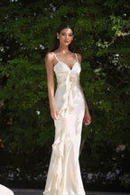 Satin Floral Tie-Back Slim Fit Slip Dress Party
