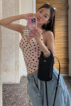 Polka Dot Backless Halter Bodycon Layering Top