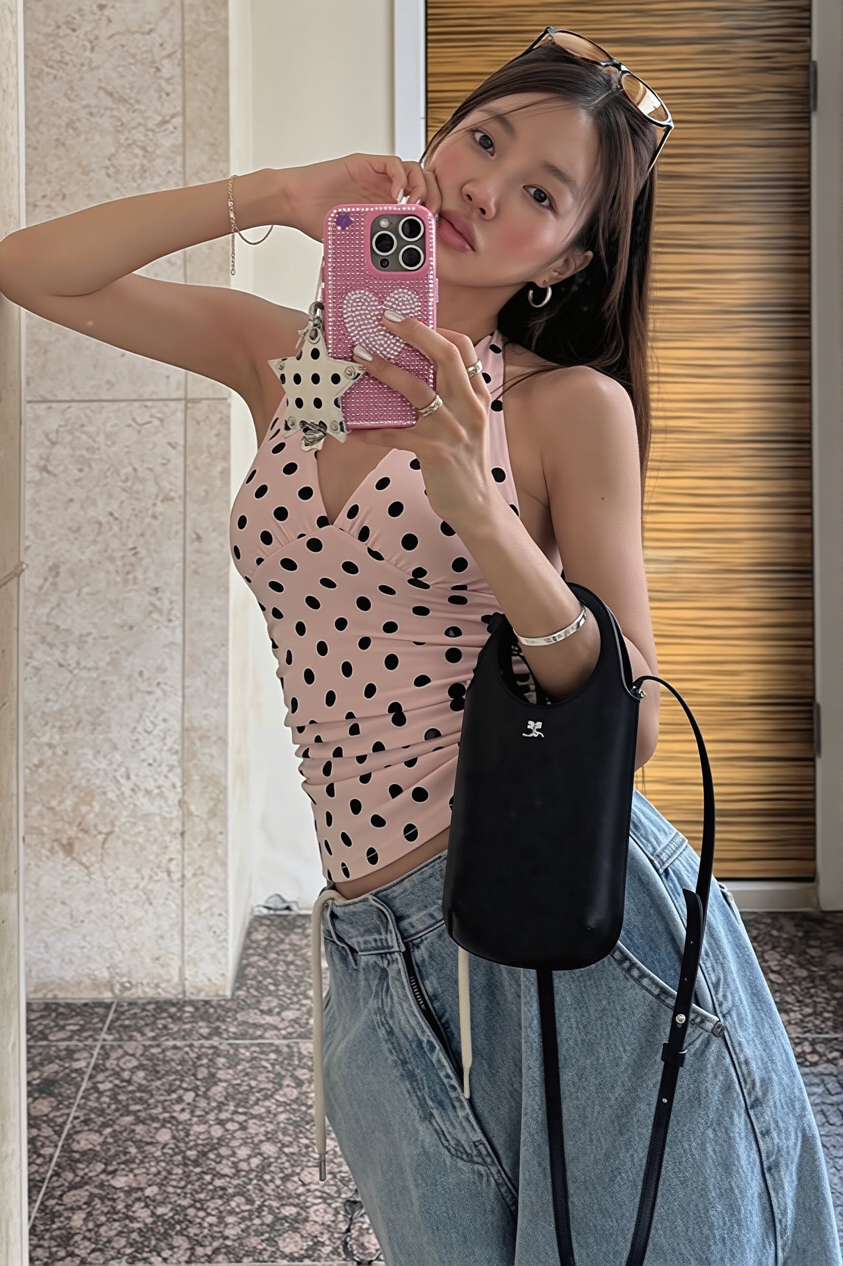 Polka Dot Backless Halter Bodycon Layering Top