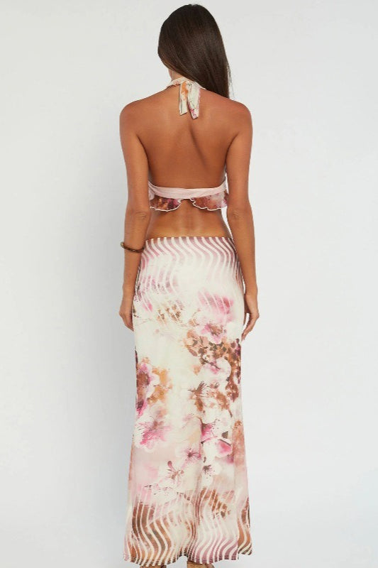 Halter Floral Print Skirt Set