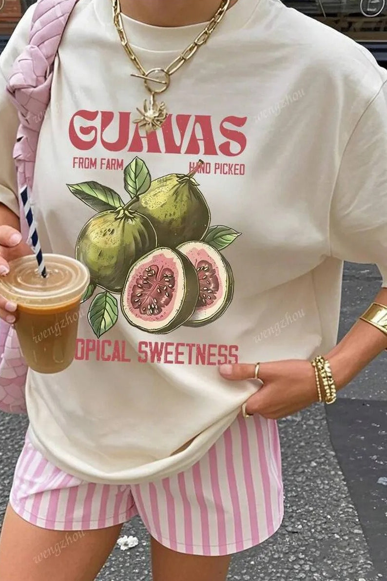 Casual Loose Cotton Fruit Print T-Shirt