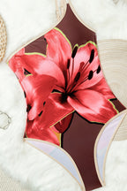 One Shoulder Floral Print Cami Backless Piece Swimwear