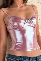 Shiny Satin Spaghetti Strap Slim Fit Cami Top