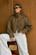 Pleated Collar Long Sleeve Jacket