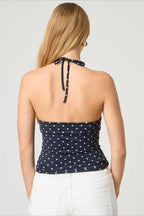 Polka Dot Plaid Slim Halter Top